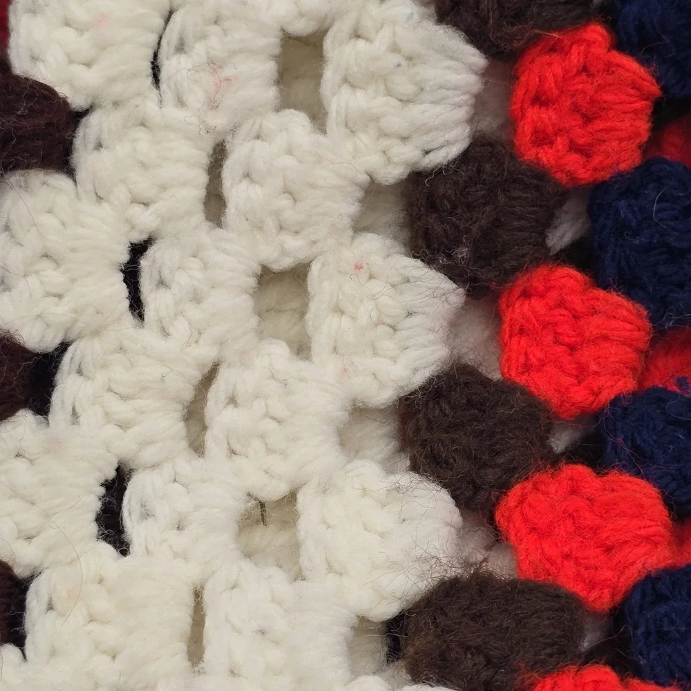 Afghan Throw Granny Square Blanket‎ Vintage Handmade Crochet 64 x 54 Cottagecore